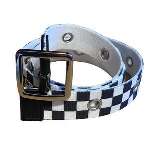 Checkered Retro Belt Unisex Black White Re-enforced Hardware 30-34" Waist